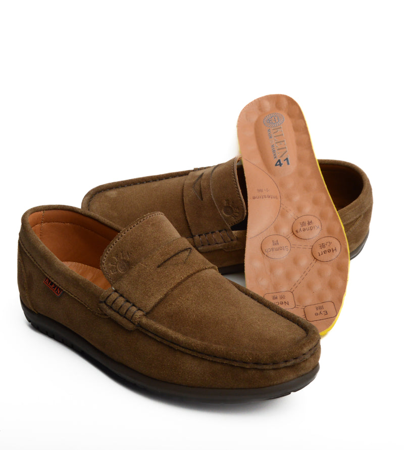 Alonzo Daim Kaki Mocassin En Cuir Daim